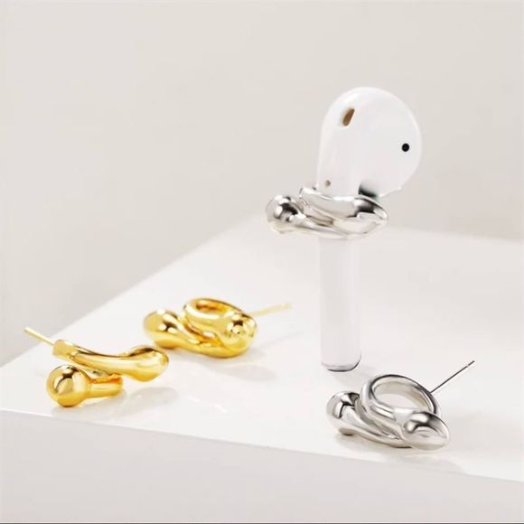 FINALLY IN STOCK SILVER & GOLD AIR POD SUPPORT EARRING SECURE FIT PREVENT LOSS - Picture 2 of 5